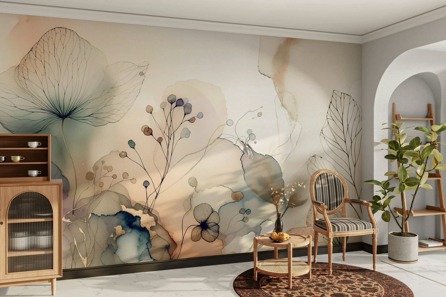 The mural is created for an entire wall, providing an immersive feel.
