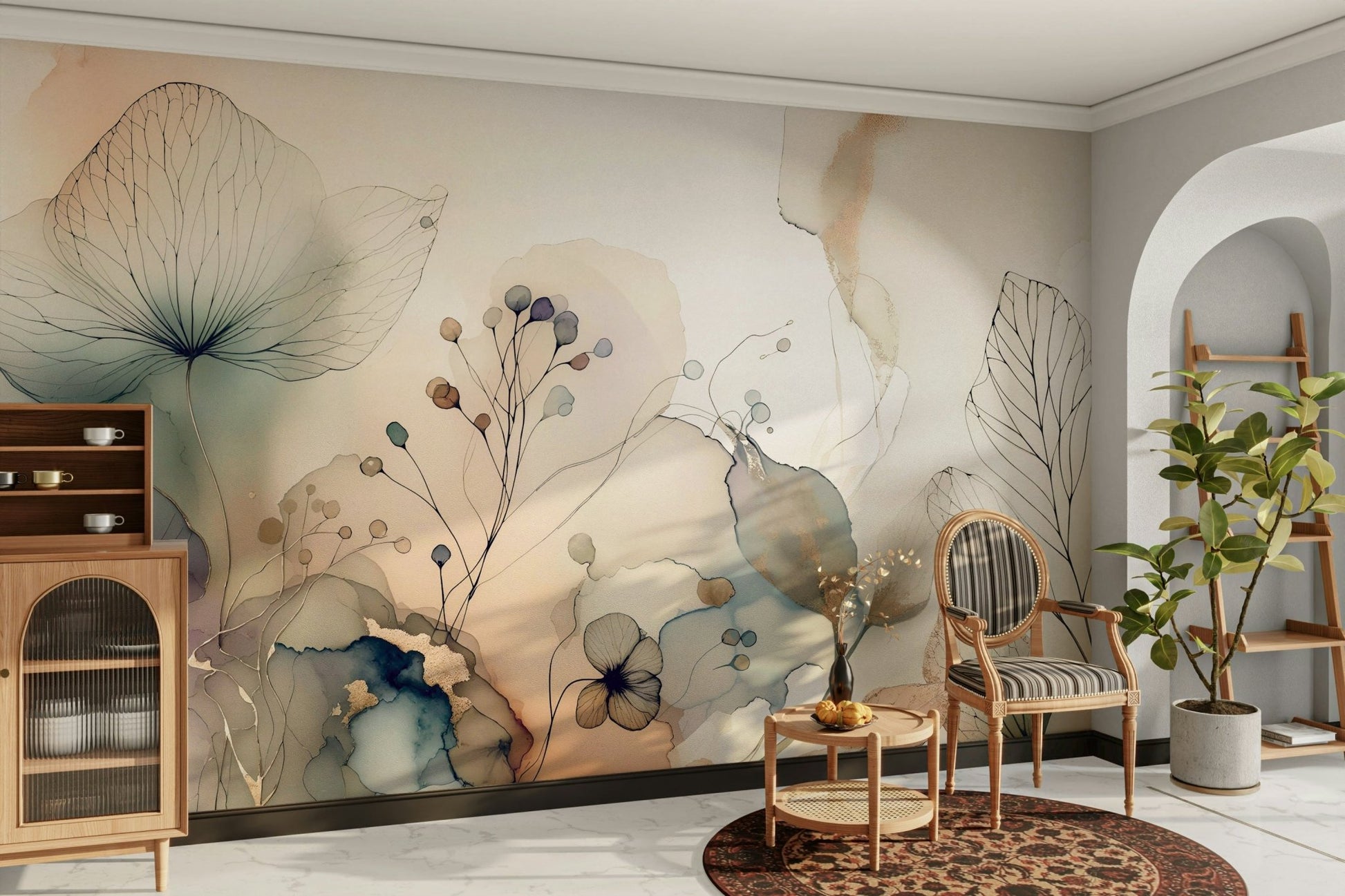 The mural is created for an entire wall, providing an immersive feel.
