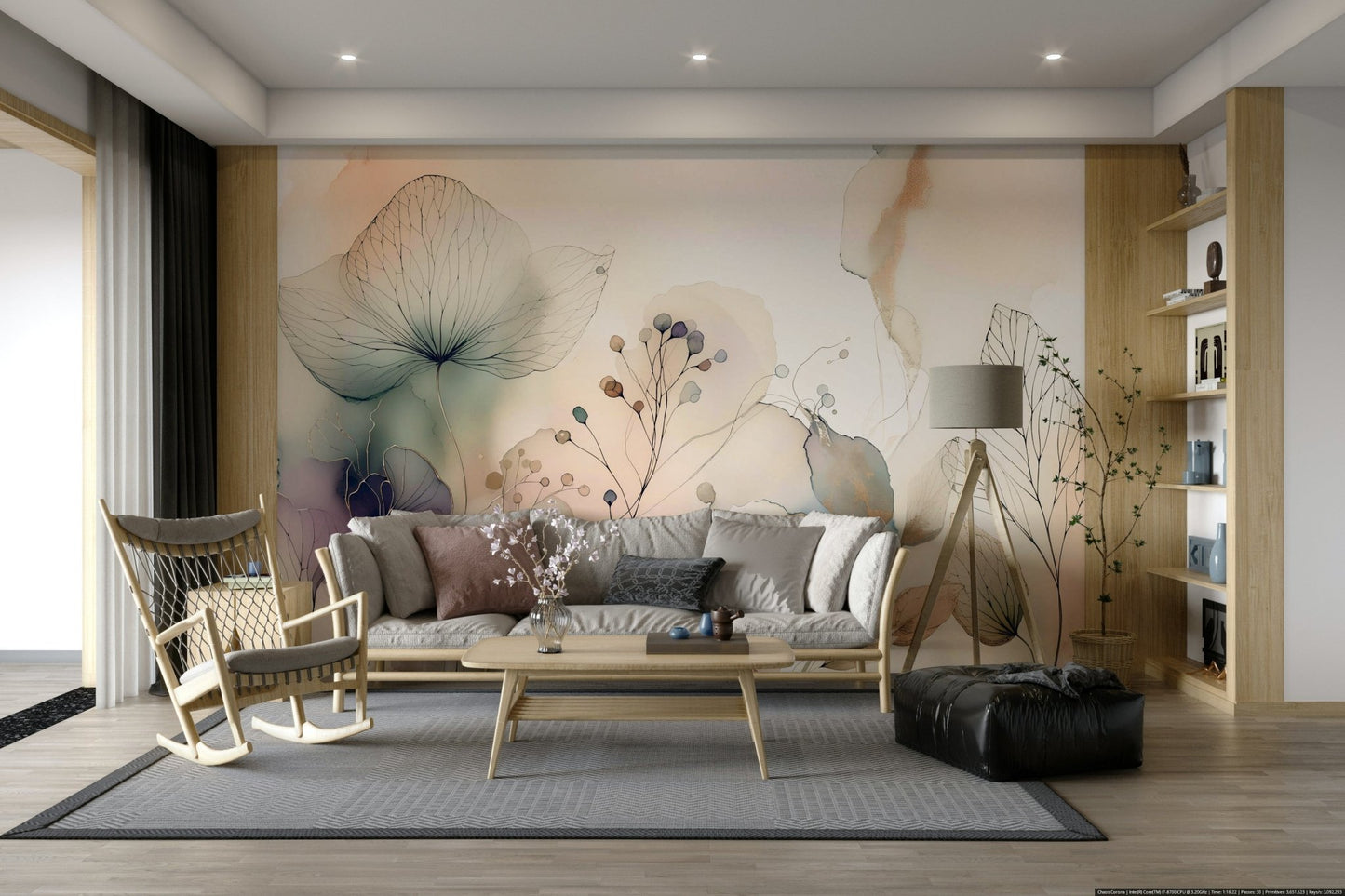 The colors are soft and muted, with shades of white, cream, and pale pink.

