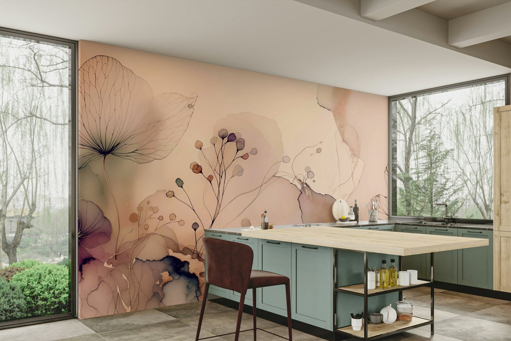 The image features flowering branches with large, elegant petals.
