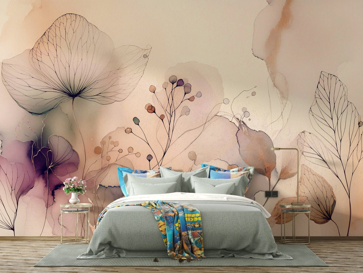 The mural is created for an entire wall, providing an immersive feel.

