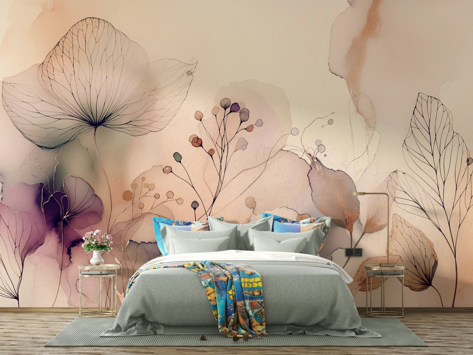 The mural is created for an entire wall, providing an immersive feel.
