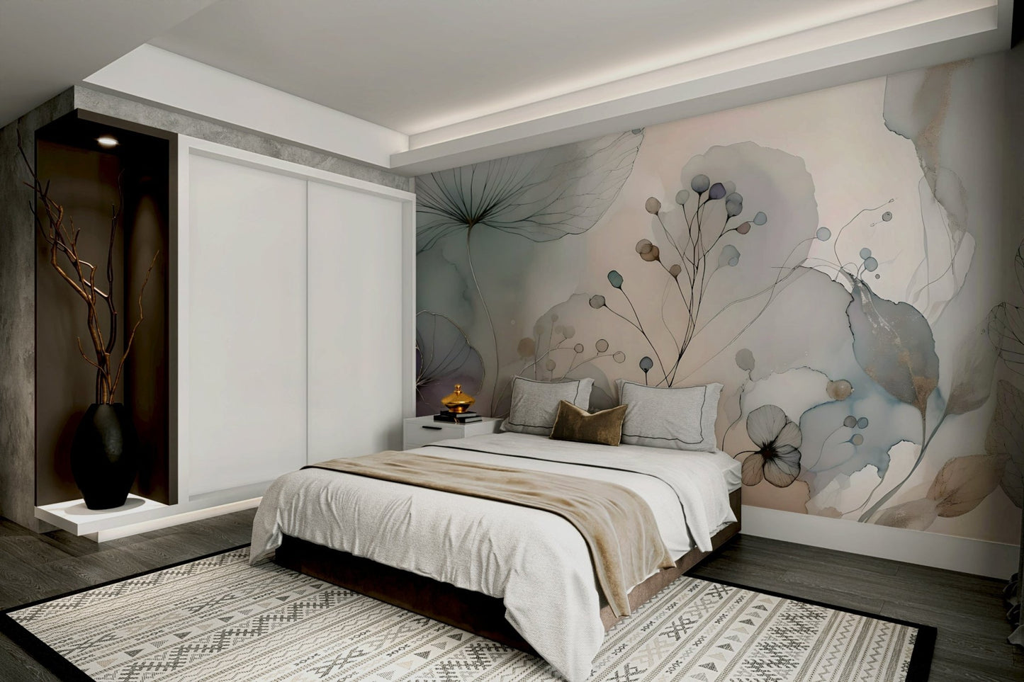 Elegant floral wall mural for modern interiors

