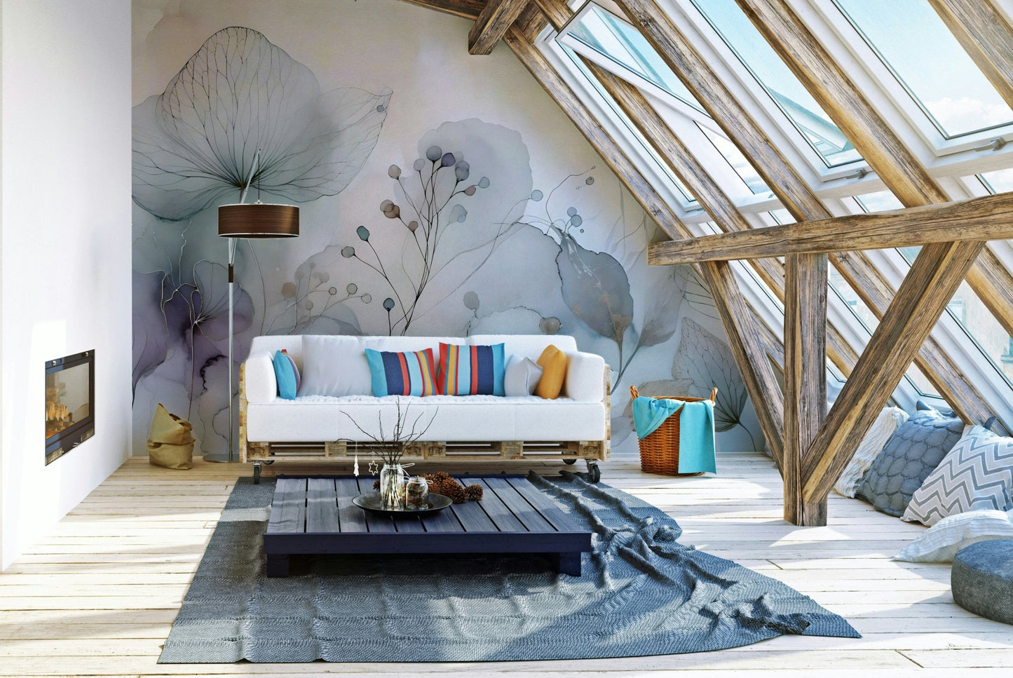 Elegant floral mural perfect for serene bedrooms

