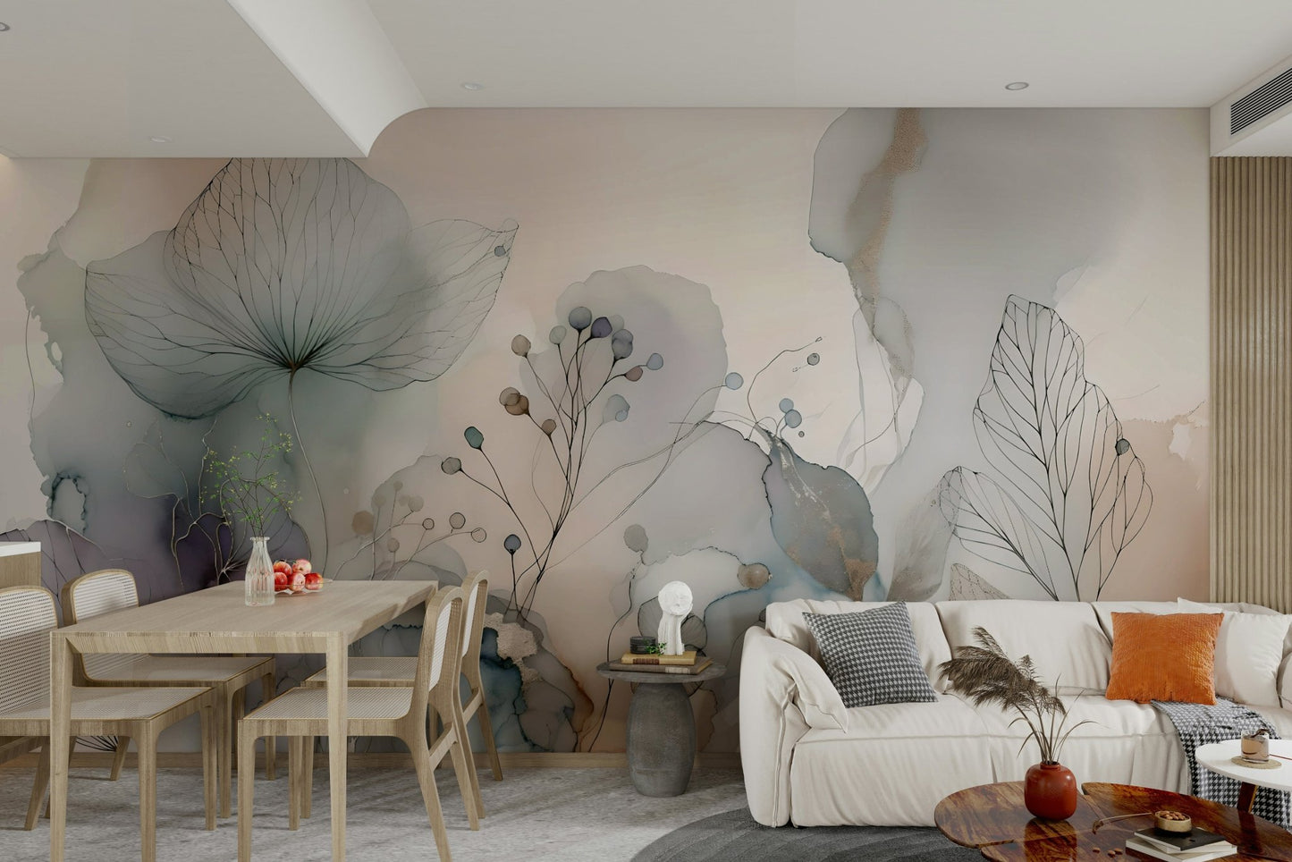 Soft floral wall mural for calming interiors

