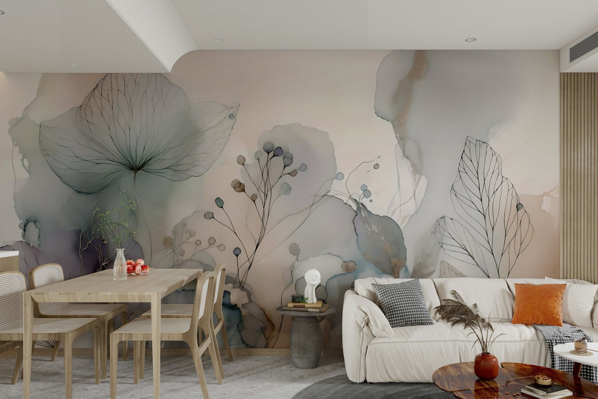 Soft floral wall mural for calming interiors

