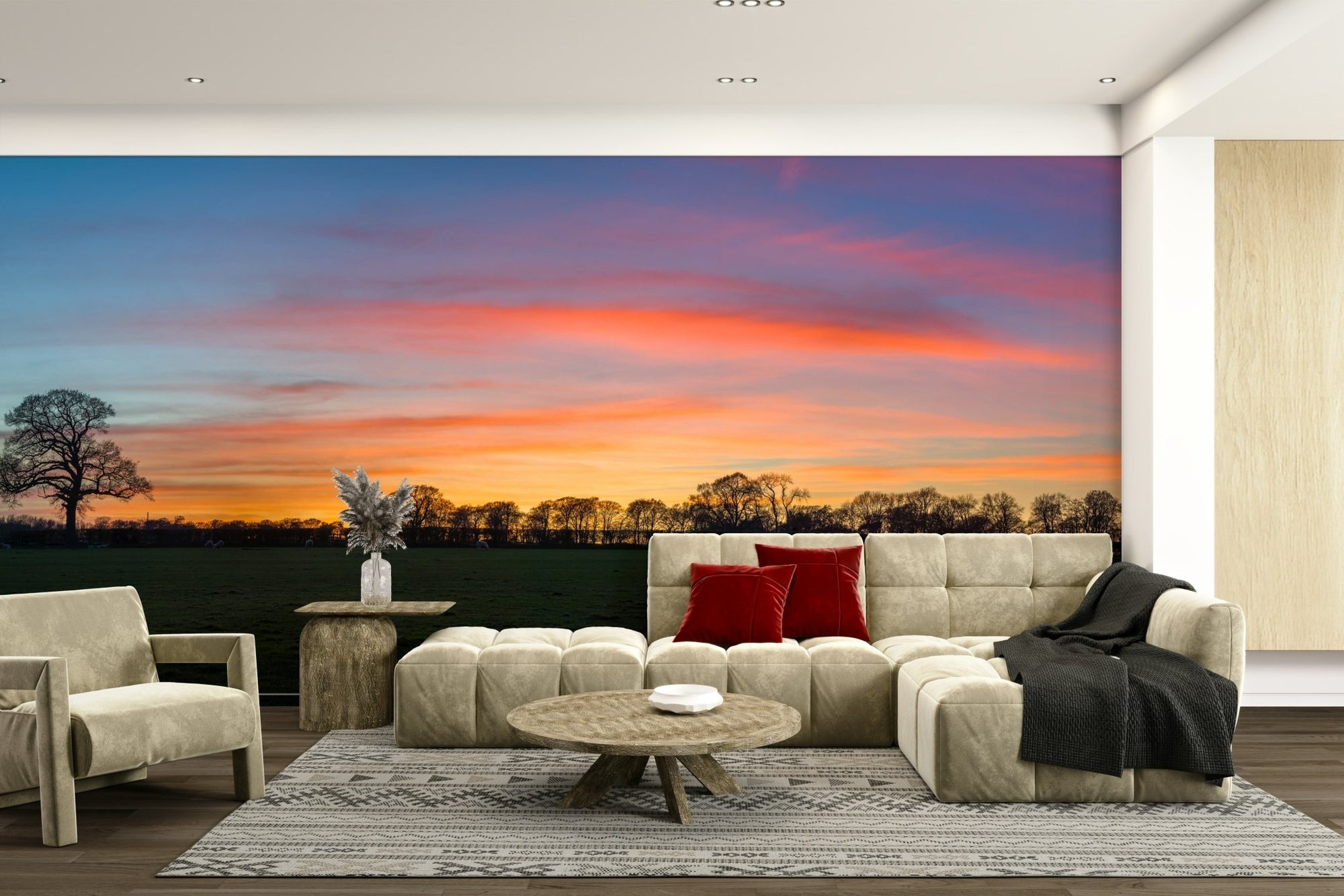 Serenity in Shadows wall mural showing a tree line silhouetted against a sunset GD4991
