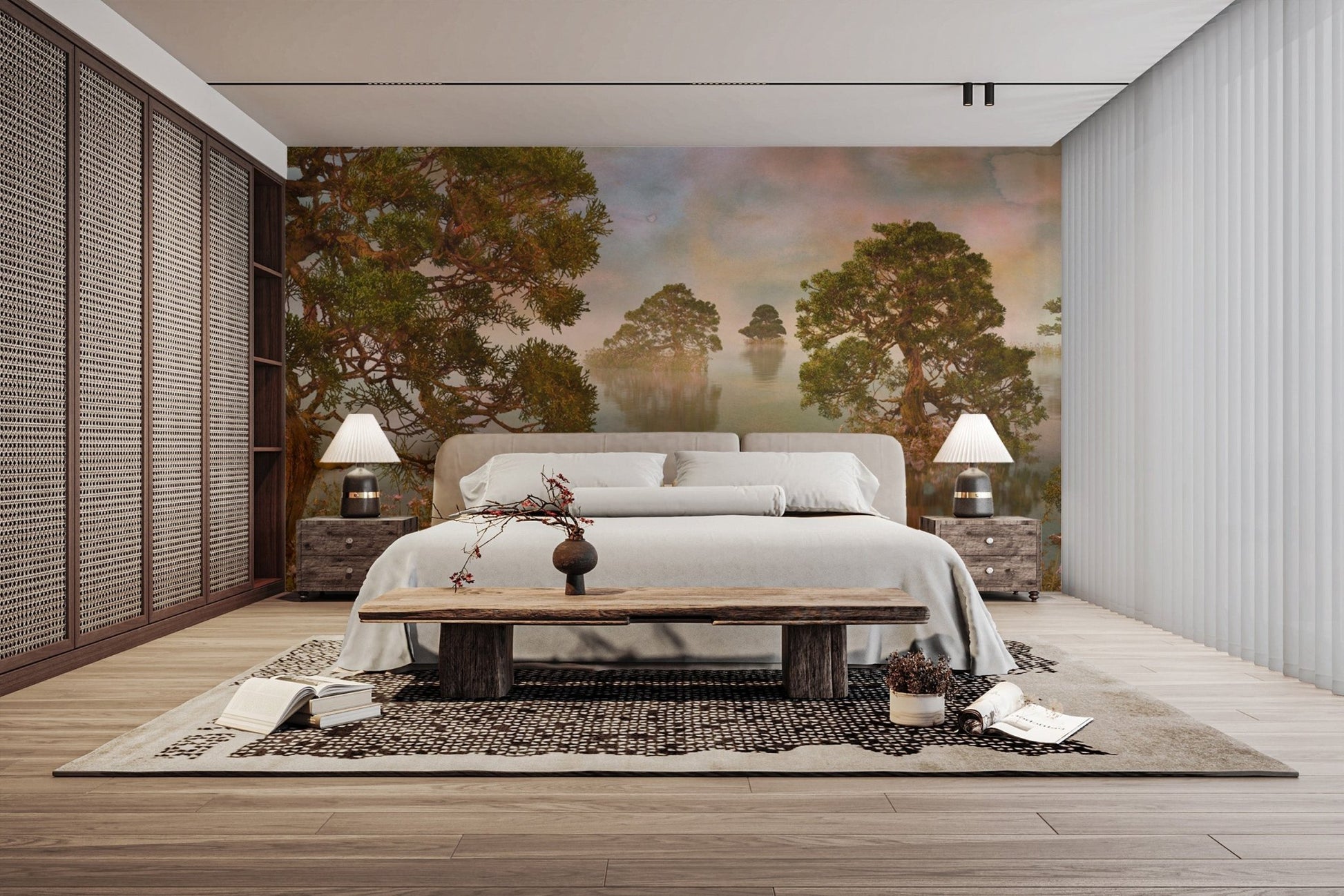 Watercolor Lake Sunset Forest Wallpaper Murals - Giffywalls DTIL22