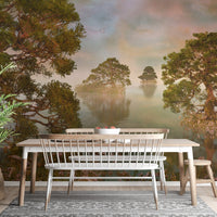 Watercolor Lake Sunset Forest  Wallpaper Murals - Giffywalls DTIL22