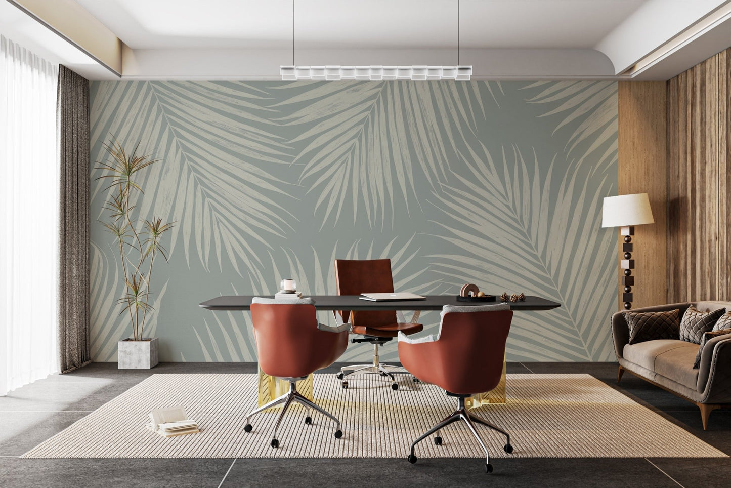 Neutral-tone palm leaf design C214