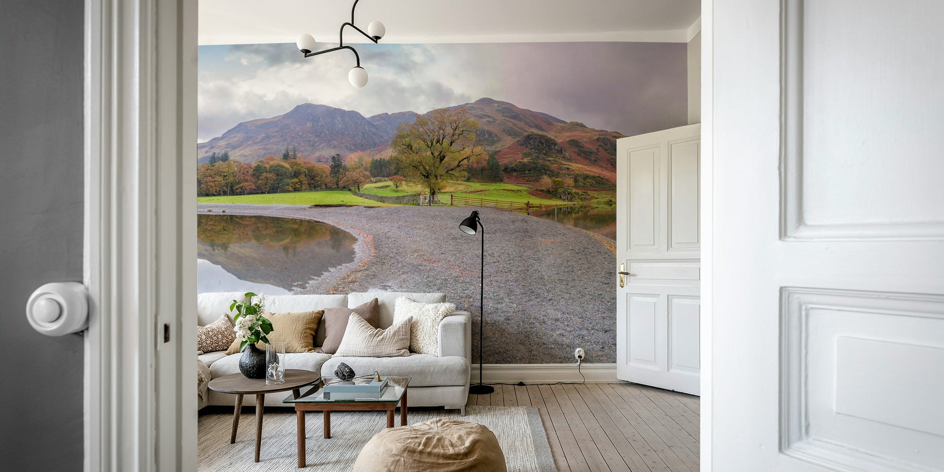 Water's surface creates mirror-like illusion.

