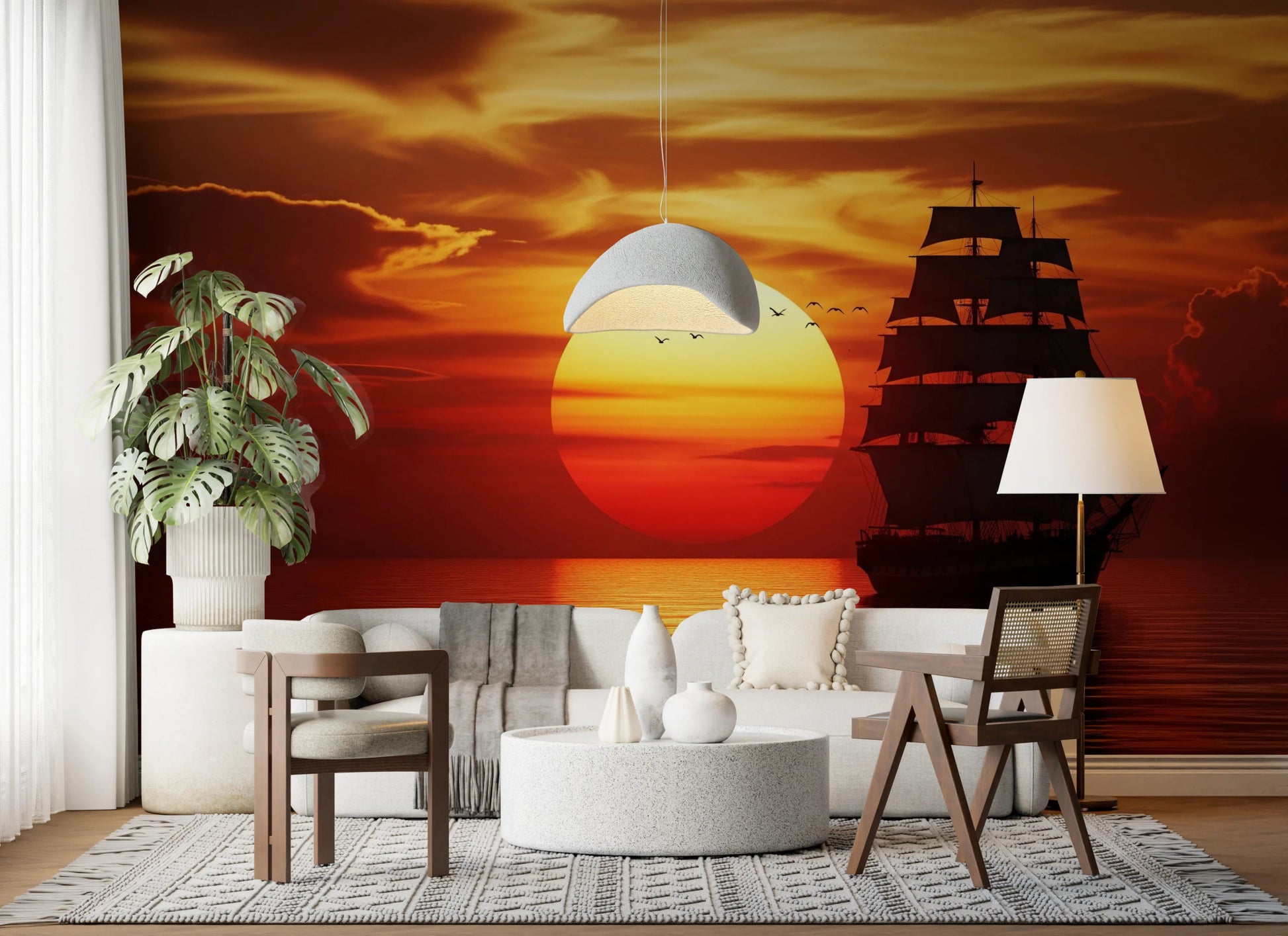 Warm sunset ocean wall mural
