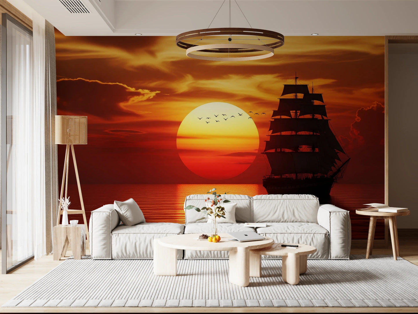Sailing ship at sunset wall mural