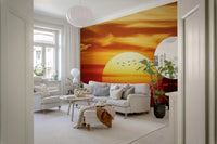 Setting Sun Sail Wall Mural with ocean view