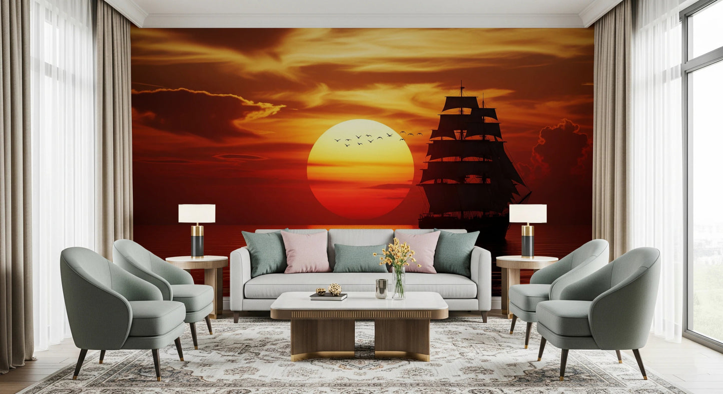Sea and sunset wall mural for living room