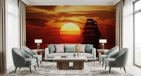 Sea and sunset wall mural for living room