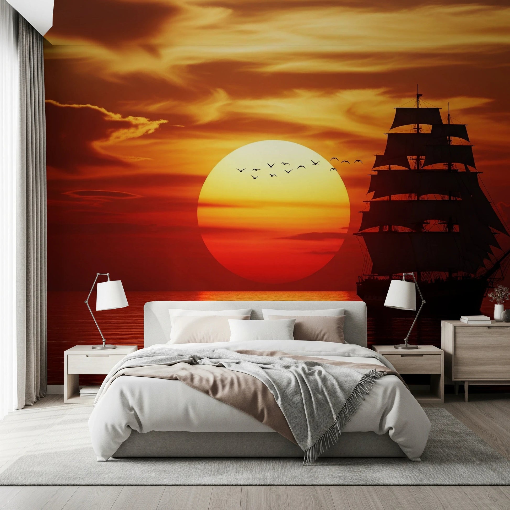 Nautical sunset wall mural