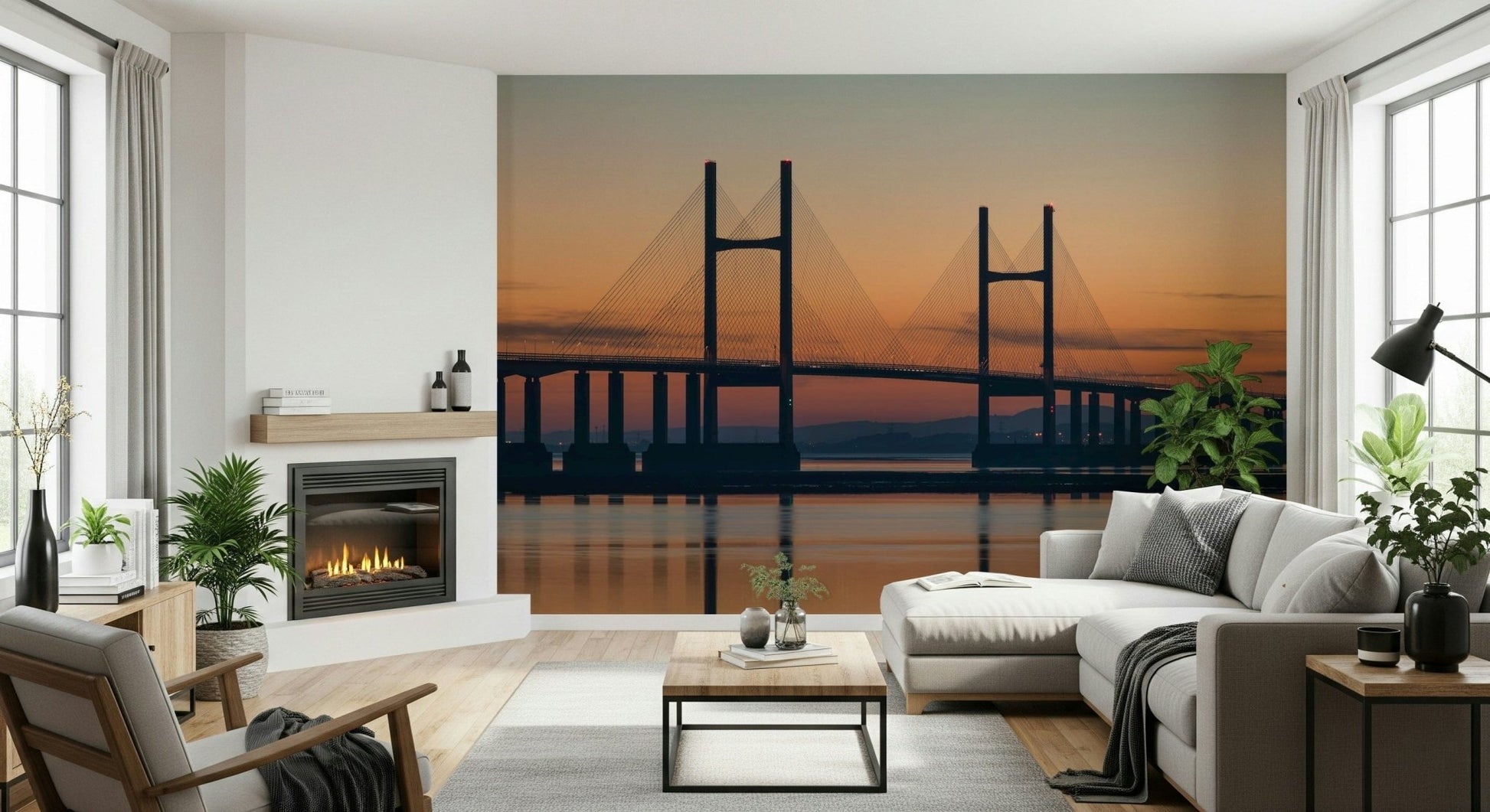 Severn Bridge at Dusk Wall Mural, a stunning view over the wide Severn estuary.