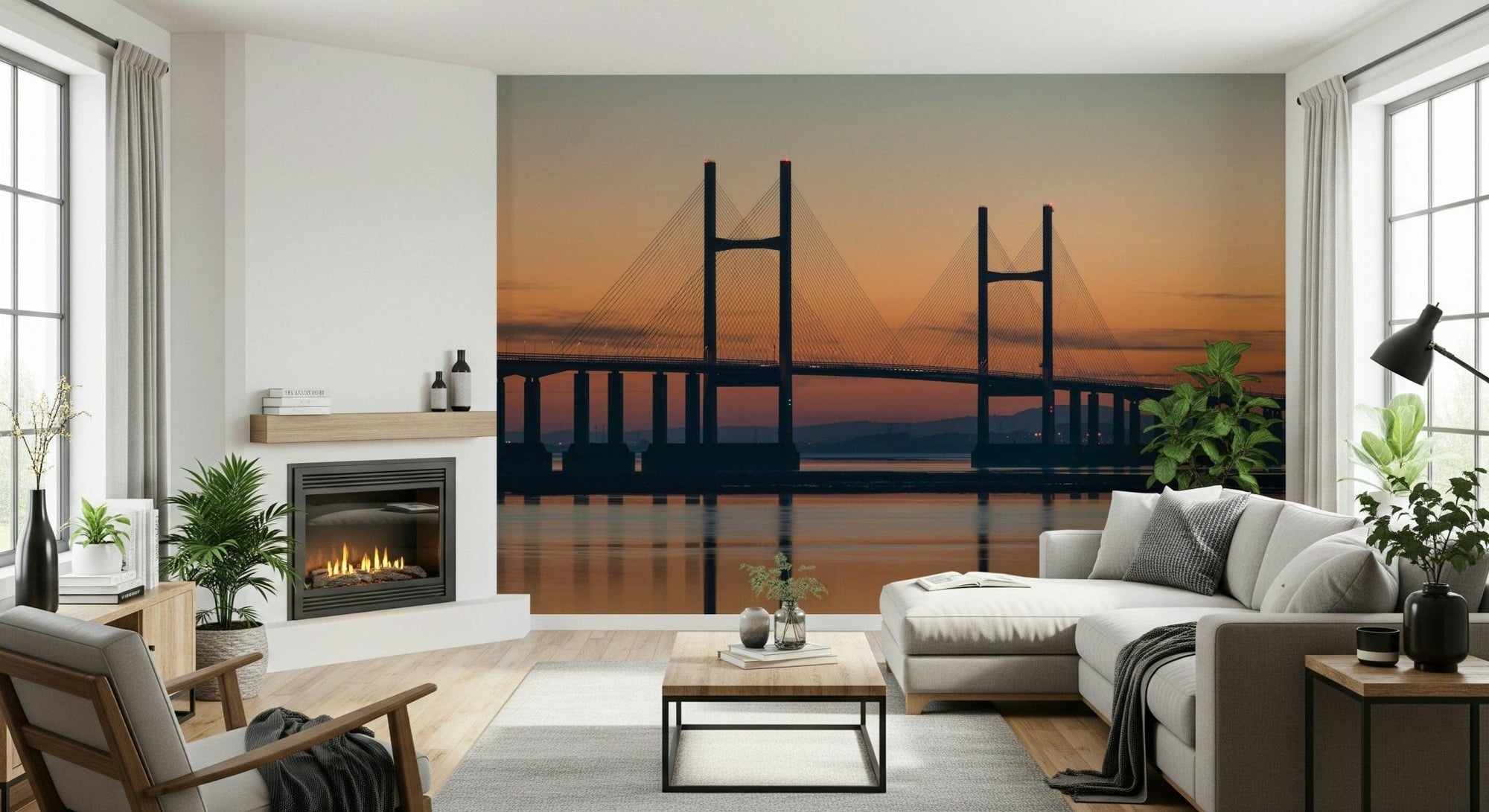 Severn Bridge at Dusk Wall Mural, a stunning view over the wide Severn estuary., GD6748