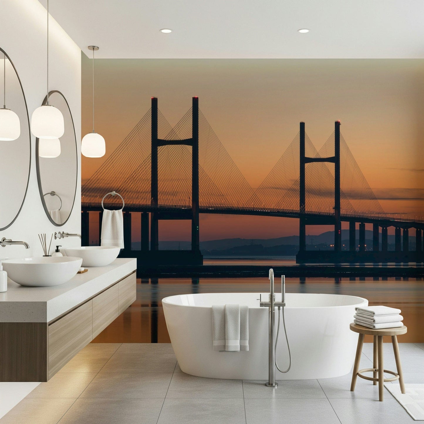 Tall towers Severn Bridge at Dusk Wall Mural, large format wallpaper mural design.