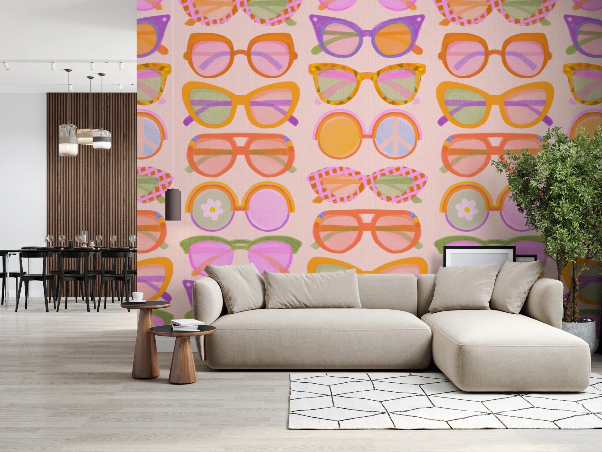 Lounge with Shades of Cool Mid-Mod Summer wallpaper and soft pastel pattern, GD8650