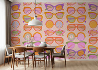 Dining corner with Shades of Cool Mid-Mod Summer wallpaper and geometric retro mood, GD8650