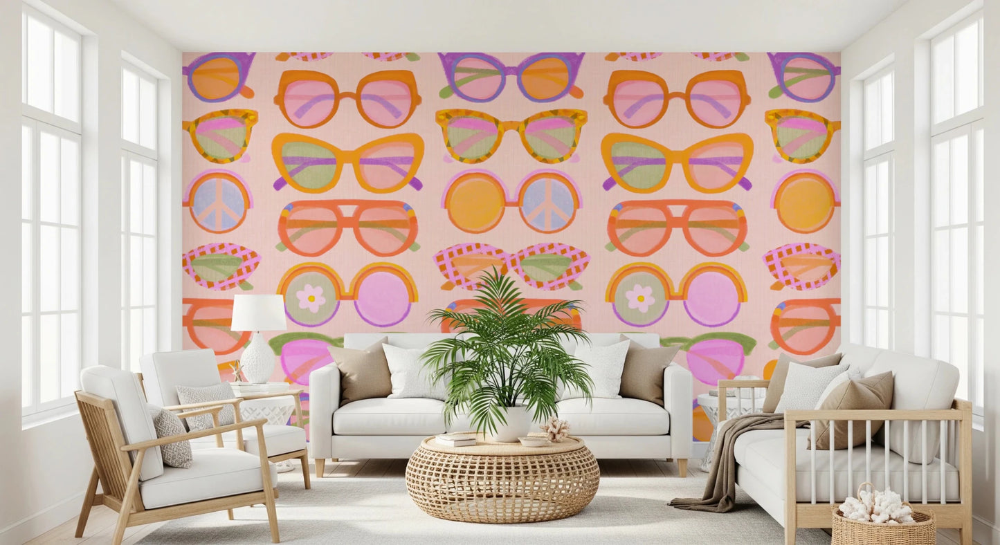 Living nook with Shades of Cool Mid-Mod Summer wallpaper and bright table styling, GD8650