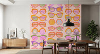 Dining room with Shades of Cool Mid-Mod Summer wallpaper and home office desk, GD8650