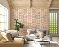 Sunlit lounge with Shades of Cool Mid-Mod Summer Muted Tones Wallpaper and neutral seating, GD8652