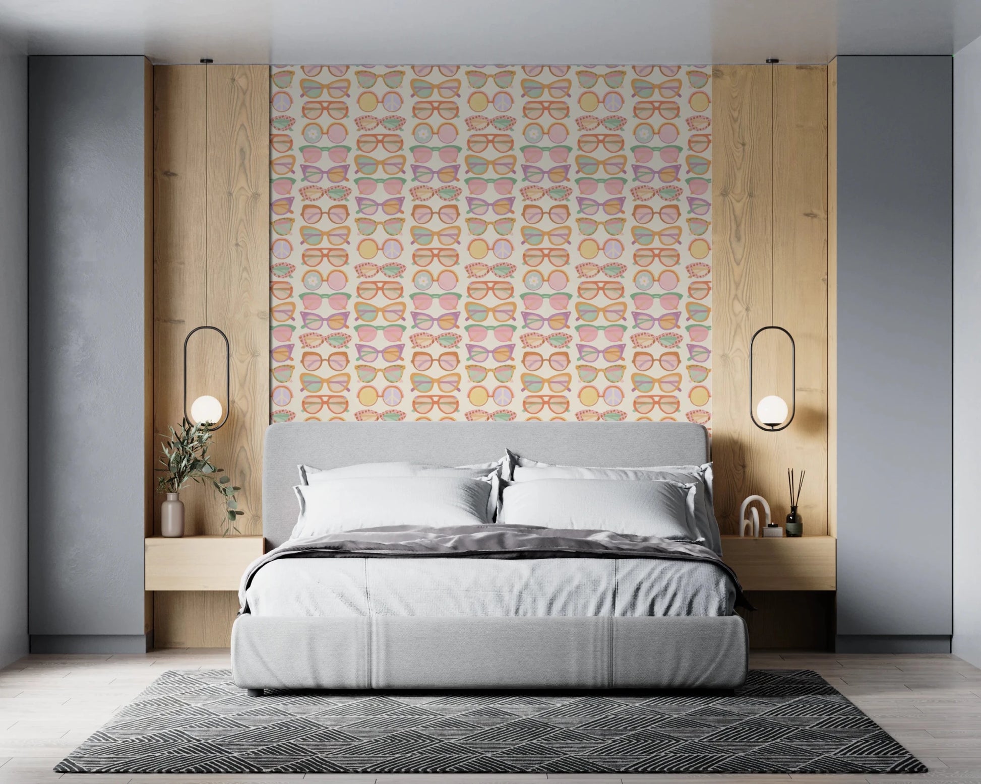 Soft bedroom with Shades of Cool Mid-Mod Summer Muted Tones Wallpaper, GD8652