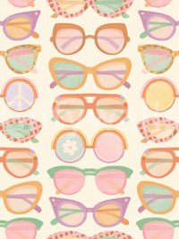 Shades of Cool Mid Mod Summer Muted Tones Wallpaper with pastel retro sunglasses, GD8652