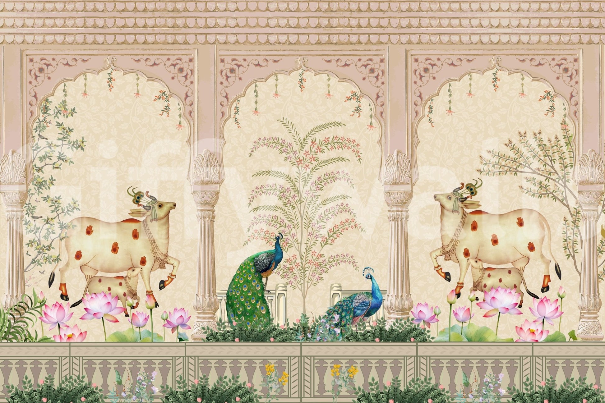 The style is a soft-focus illustration or a painterly design.

