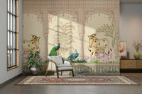 A peaceful wall mural with an elegant, architectural design.

