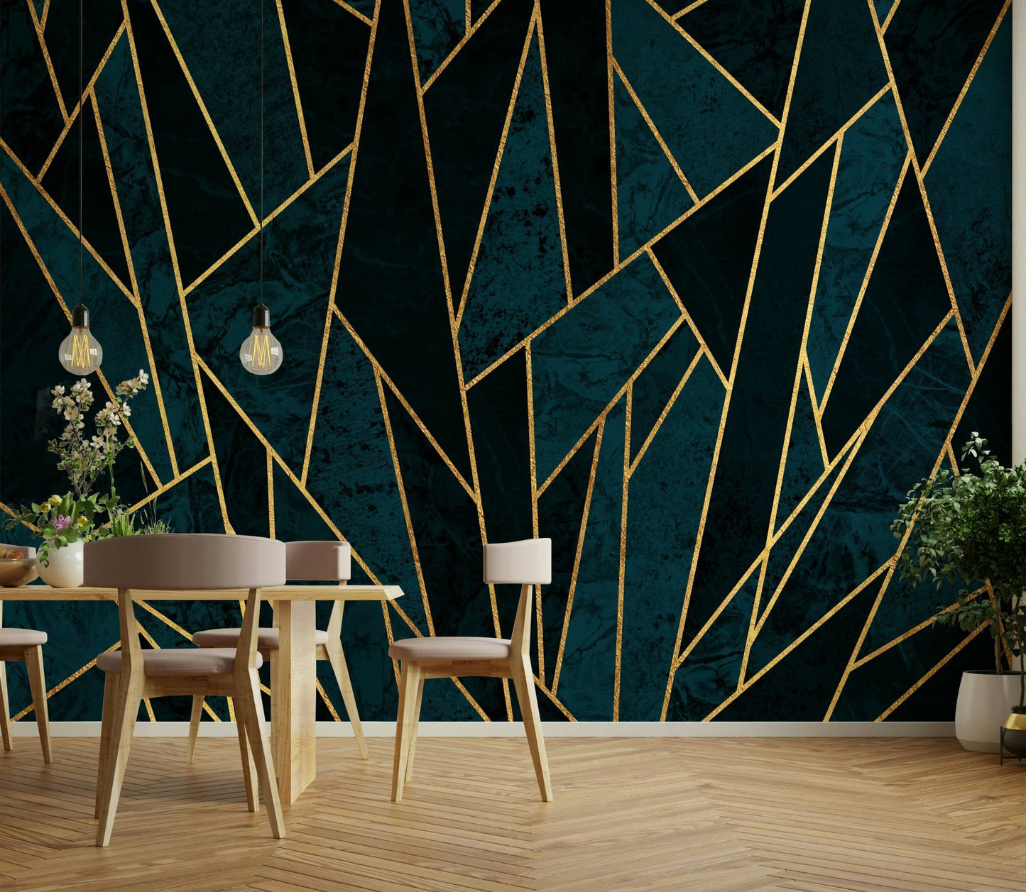 Shattered Deep Blue Mosaic and Gold Wall Mural, GD1927
