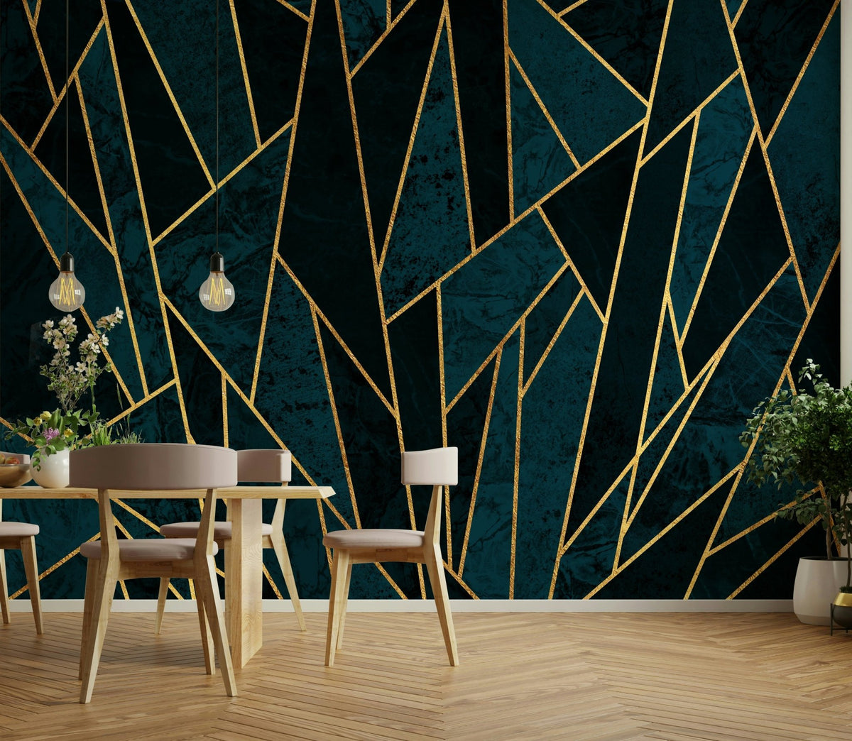 Shattered Deep Blue Mosaic and Gold Wall Mural, GD1927