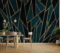 Shattered Deep Blue Mosaic and Gold Wall Mural, GD1927