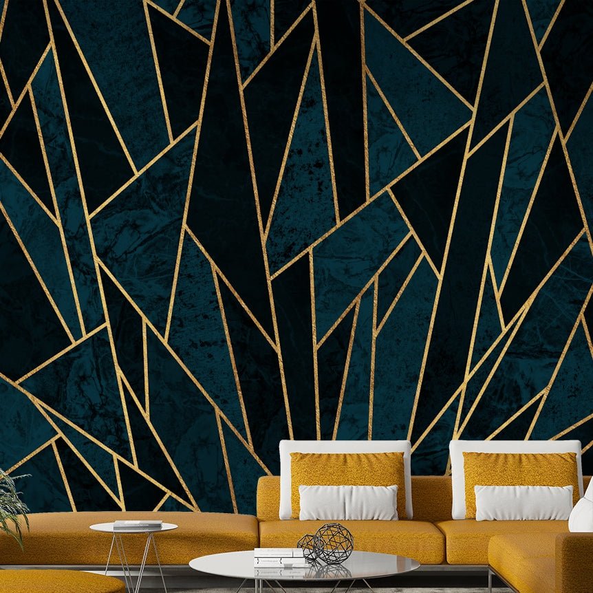 Artistic Deep Blue and Gold Mosaic Wall Mural, GD1927