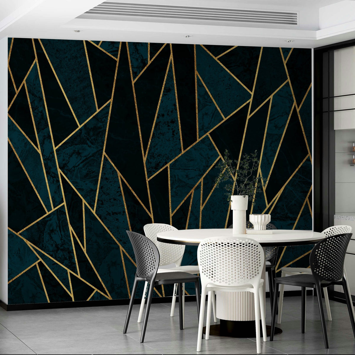 Elegant Shattered Mosaic in Deep Blue and Gold, GD1927
