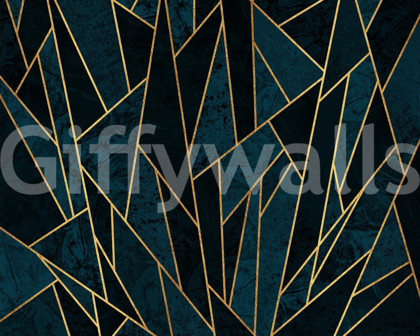 Deep Blue and Gold Shattered Mural for Modern Walls, GD1927