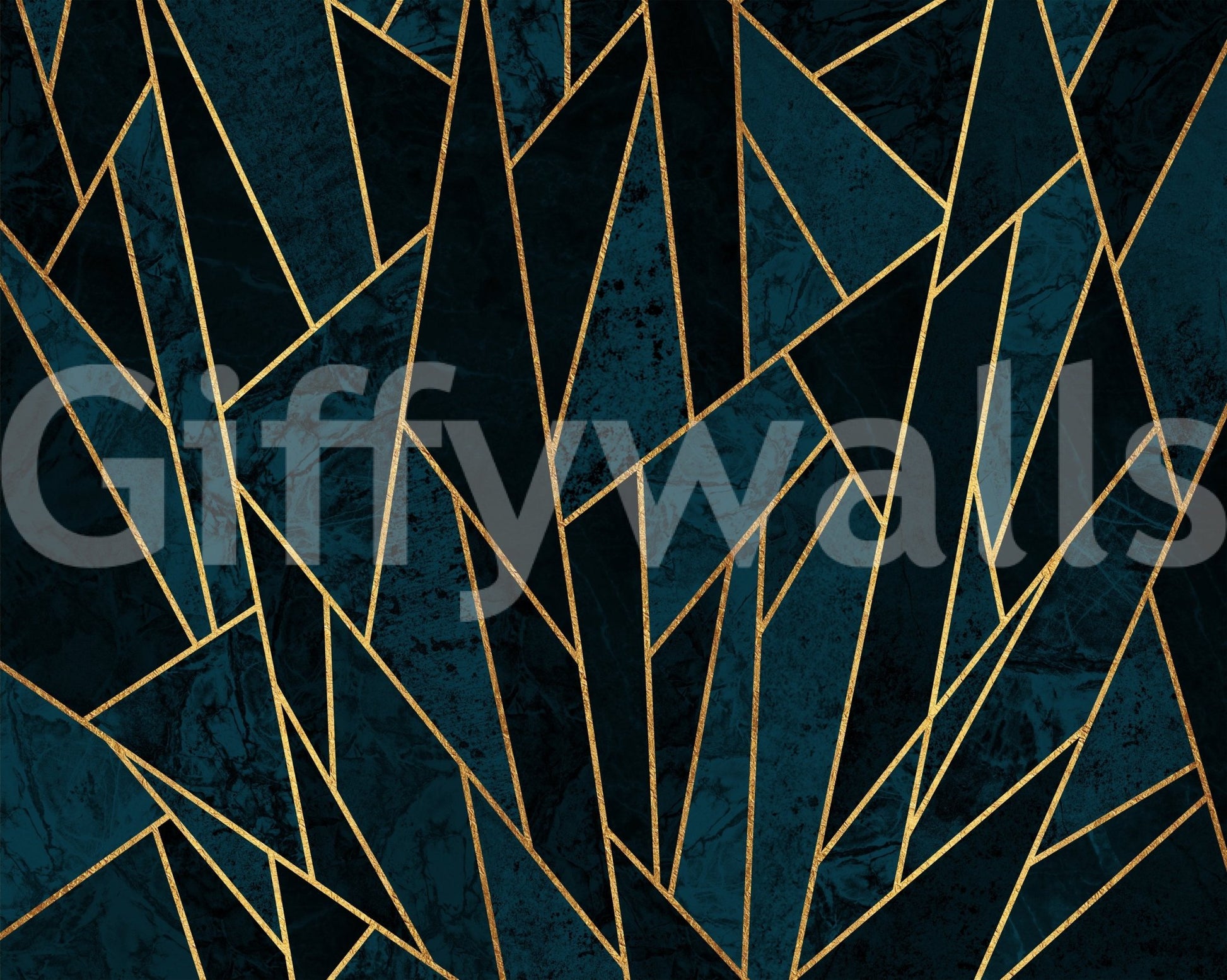 Deep Blue and Gold Shattered Mural for Modern Walls, GD1927