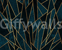 Deep Blue and Gold Shattered Mural for Modern Walls, GD1927