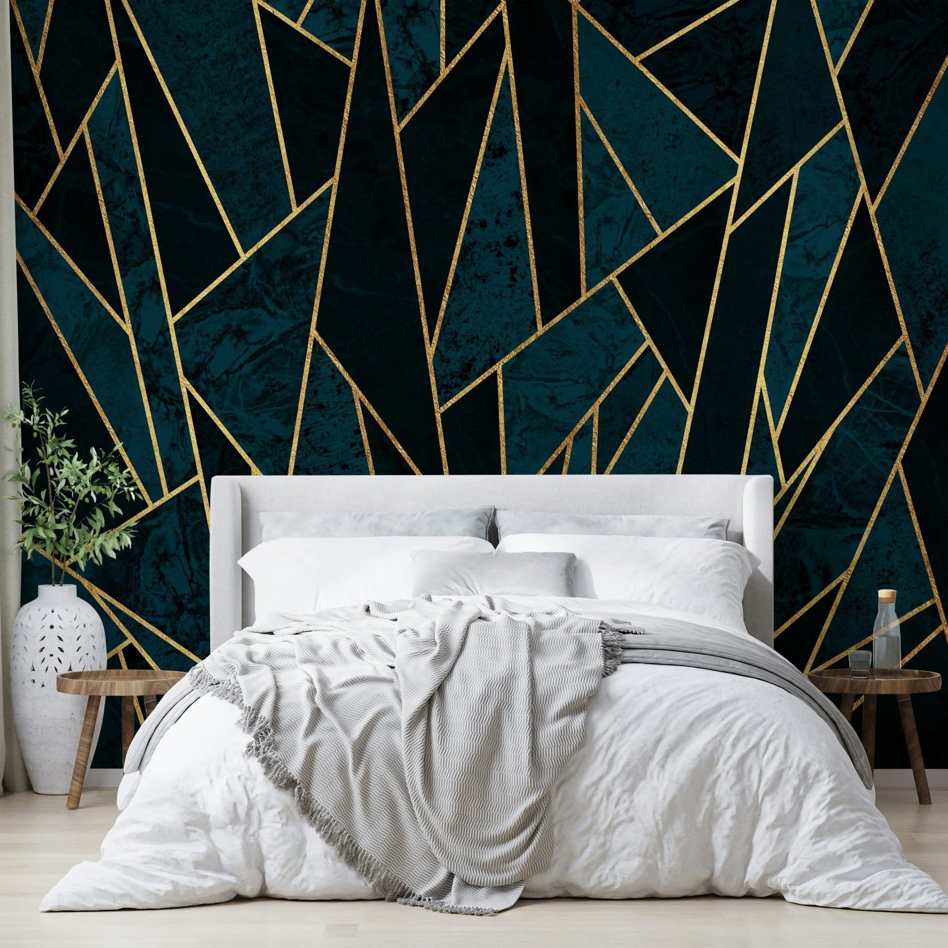 Shattered Mosaic Wall Mural in Blue and Gold Hues, GD1927