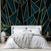 Shattered Mosaic Wall Mural in Blue and Gold Hues, GD1927