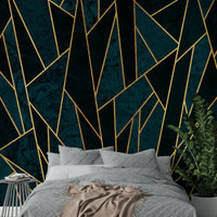 Gold Accents on Deep Blue Mosaic Wall Mural, GD1927