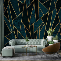 Elegant Deep Blue and Gold Mosaic Wall Art, GD1927