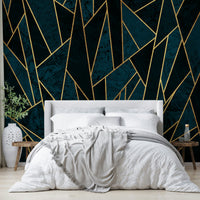 Shattered Mosaic Wall Mural in Blue and Gold Hues

