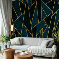 Shattered Blue Mosaic with Gold Wall Mural Design

