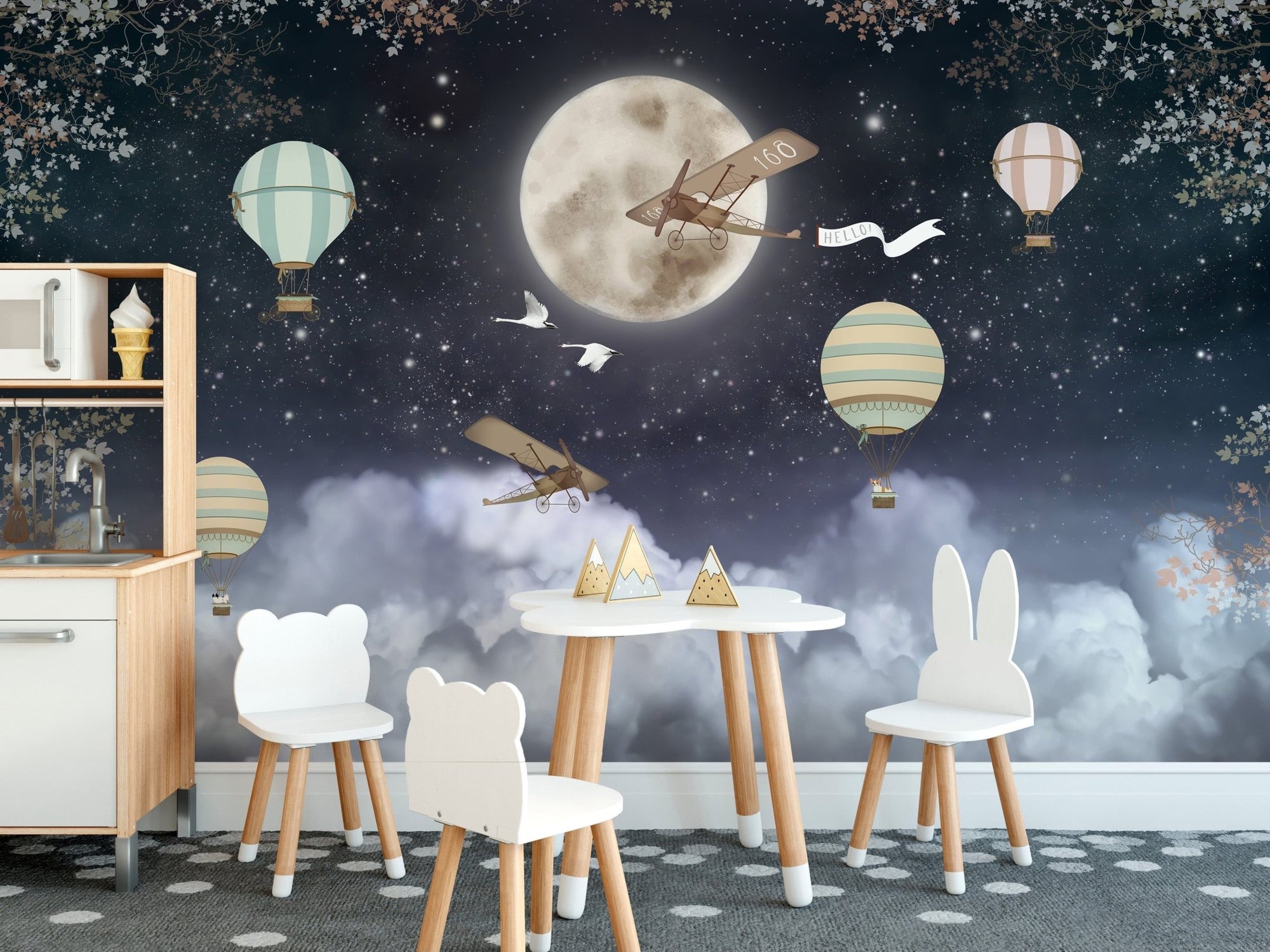 Shiny stars and balloons night wallpaper mural A445
