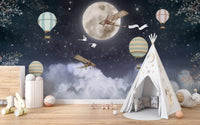 Shinny Stars Night Hot Air Balloons Wallpaper Murals - Giffywalls