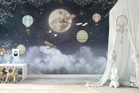 Shinny Stars Night Hot Air Balloons Wallpaper Murals - Giffywalls